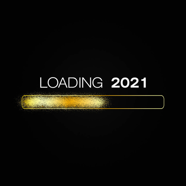 načítání lišty ve zlatě se zprávou načítání 2021 přes tmavé pozadí- novoroční koncept - představuje nový rok 2021 - Fotografie, Obrázek