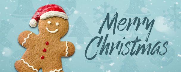 Zencefilli çörekçiyle Noel arkaplanı - Mutlu Noeller - Fotoğraf, Görsel