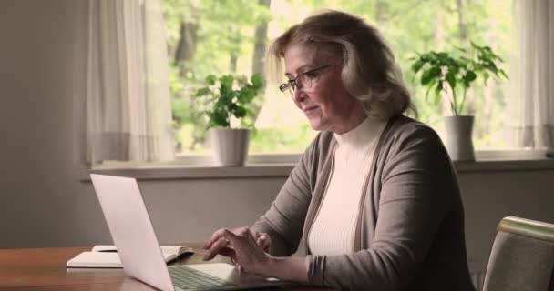 Woman using laptop check email read unbelievable news feels overjoyed - Video, Çekim