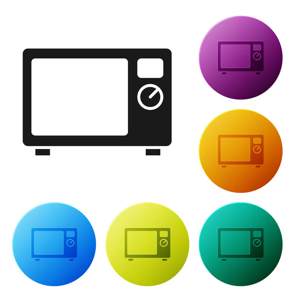 Black Microwave oven icon isolated on white background. Home appliances icon. Set icons in color circle buttons. Vector. - Vector, Image