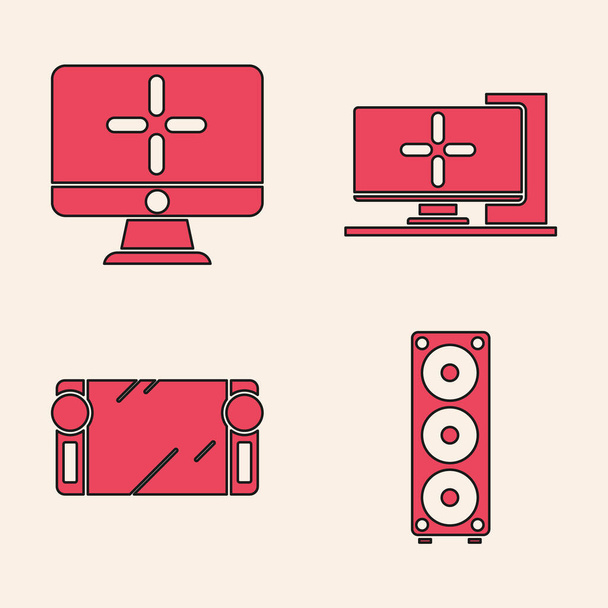 Set Stereo speaker, Computer monitor, Computer monitor and Portable video game console icon. Vector. - Vector, Image
