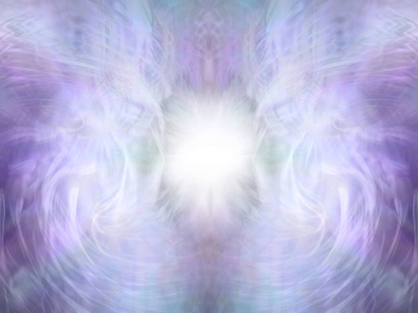 Angelic Lilac Spiritual Background - beautiful pale lilac and grey ethereal symmetrical pattern background with wispy lines and a bright white centre    ideal for Angel Healing diploma background - Photo, Image