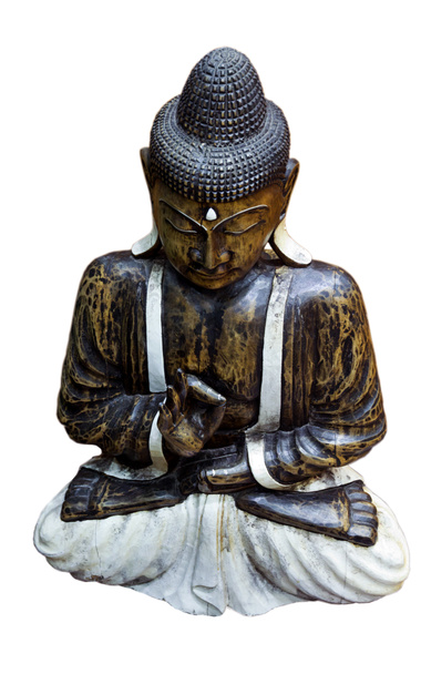 Buda escultura posición loto aislado en blanco - Foto, Imagen