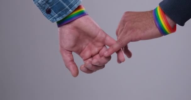 Γκέι ζευγάρι που κρατιέται χέρι χέρι με δαχτυλάκια - Πλάνα, βίντεο