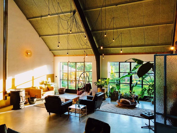 Loft style living room interior with design furniture. Scandinavian living.  - Photo, Image