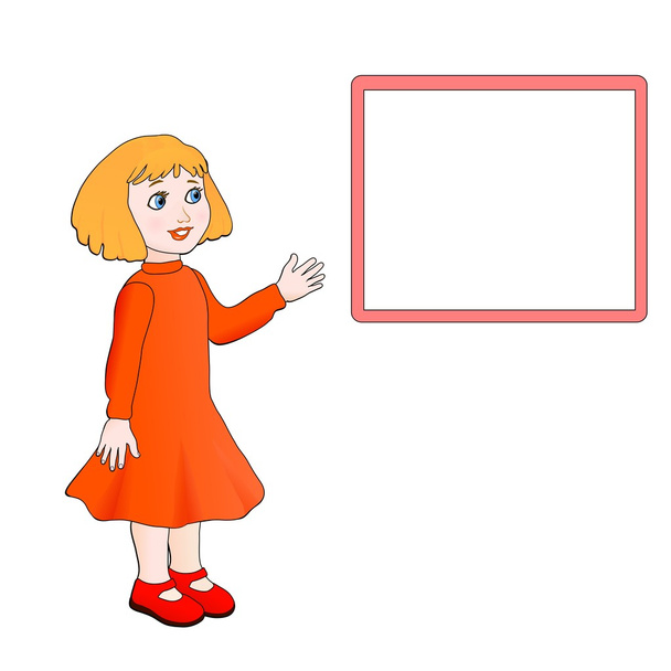 klein meisje Toon een bord - Vector, afbeelding