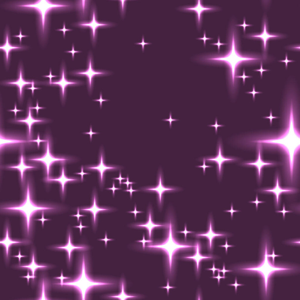 輝く星とピンクのシームレスな背景。夜空に星の多くとシンプルなシームレスなパターン。深夜の空には天の川のある星が紫色でいっぱい. - ベクター画像