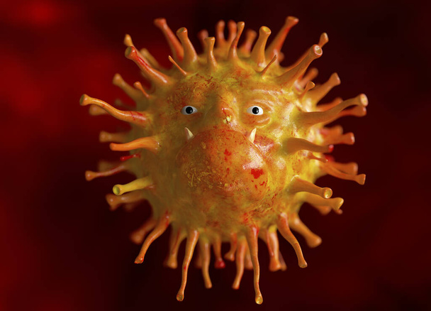 現実的な表現を持つ漫画としてのコロナウイルス- 3Dレンダリング - 写真・画像