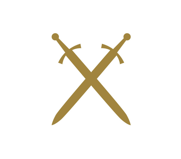 Two crossed golden swords. Ancient weapon. - Vector, Image