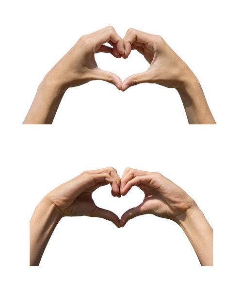 手を形成する白い背景と、特定の愛のための中心 - 写真・画像