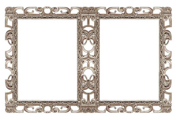 Cadre triple argenté (triptyque) pour tableaux, miroirs ou photos isolés sur fond blanc - Photo, image