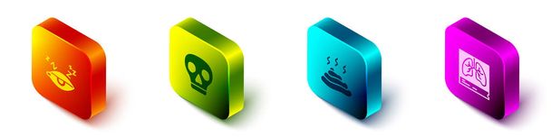 Set Isometric Insomnia, Skull, Shit and Lungs x-ray icon. Vector. - Wektor, obraz