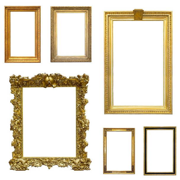 Conjunto de marcos dorados para pinturas, espejos o fotos aisladas sobre fondo blanco - Foto, imagen