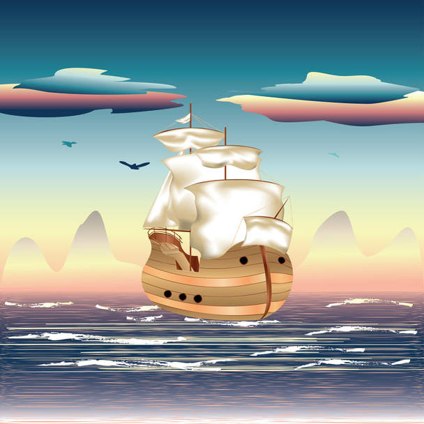 velero en el mar - Vector, Imagen