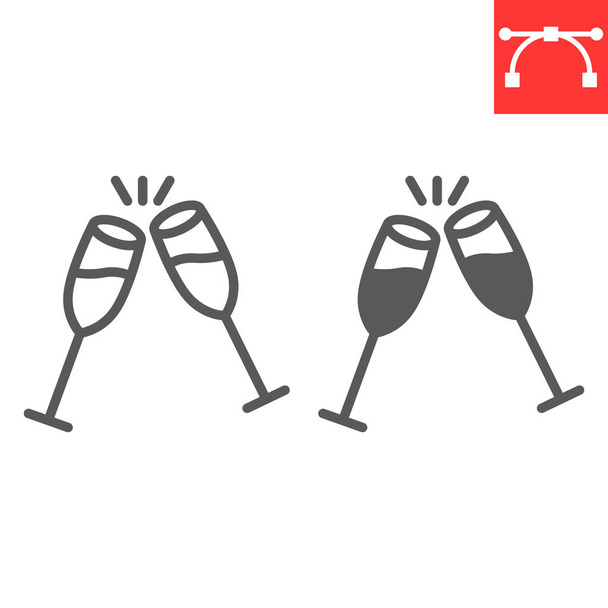 Шампанські окуляри лінія і гліф значок, веселі різдвяні та тости, два келихи шампанського знак Векторна графіка, змінена штрихова лінійна ікона, eps 10
. - Вектор, зображення