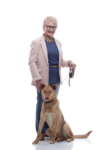 full- length . smiling casual senior woman with her pet. - Φωτογραφία, εικόνα
