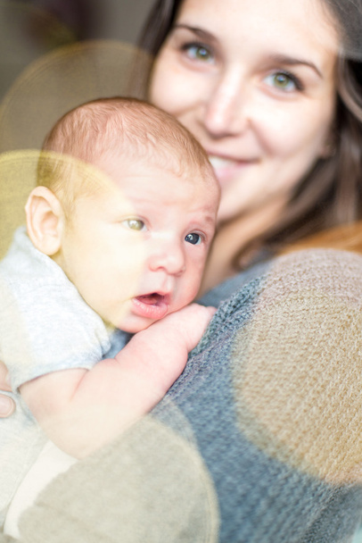 Cute newborn baby serie with pastel bokeh filter - Zdjęcie, obraz