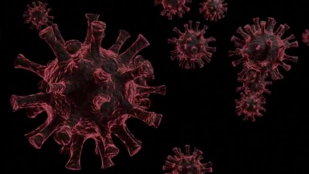 コロナウイルス3Dグラフィックアニメーションイラスト。世界中の流行ウイルスだ。顕微鏡下のCovid-19 - 映像、動画