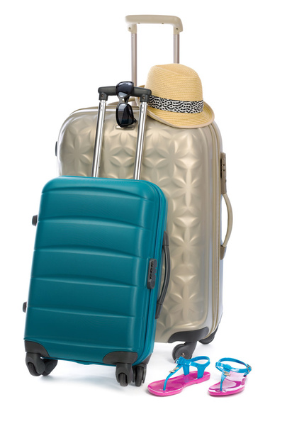 Suitcase with summer accessories  - Фото, изображение