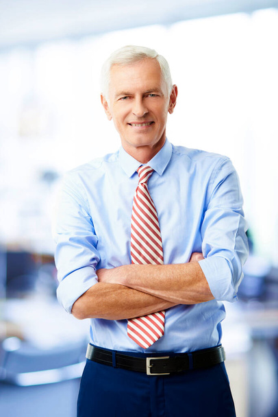 A senior financial consultant businessman standing in his office with arms crossed. - Photo, image