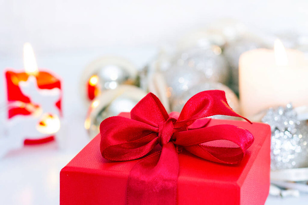 Christmas composition with gift box and decorations. merry christmas. soft and selictive focus - Foto, Imagem