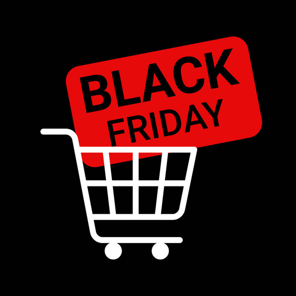Musta perjantai myynti merkintä teksti tag design malli ostoskorilla. Musta perjantain lippu. Vektoriesimerkki - Vektori, kuva