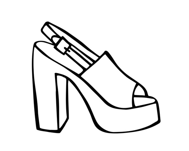 Doodle summer sandals hand drawn in line art style - Vektör, Görsel