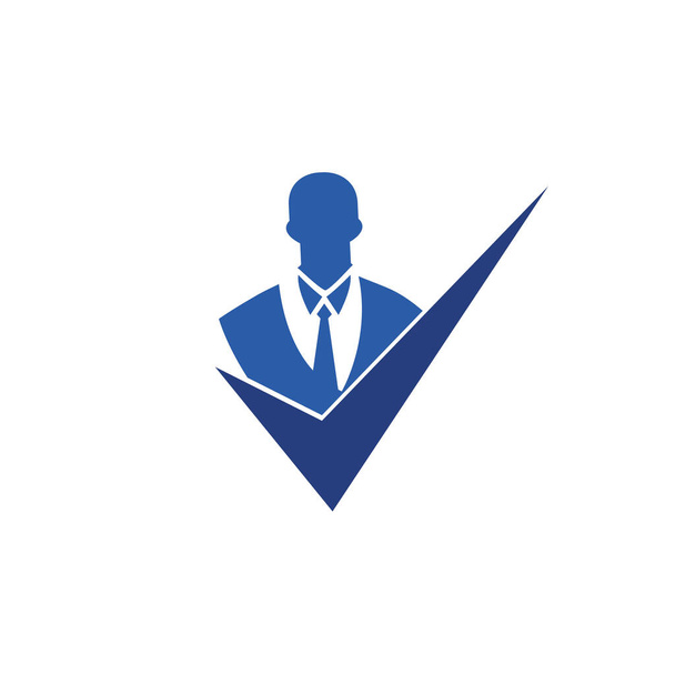 Business solution vector logo design. Businessman with check mark or tick symbol. - Vector, Image