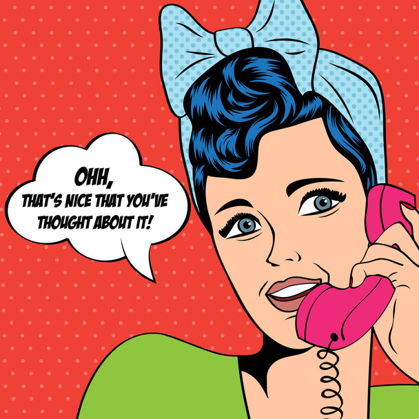 Mulher conversando no telefone, ilustração pop art
 - Vetor, Imagem