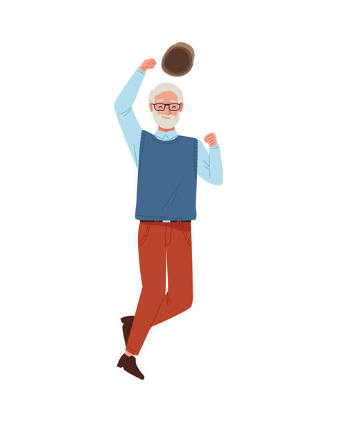 счастливый старик празднует с ягодным шарлатаном - Вектор,изображение