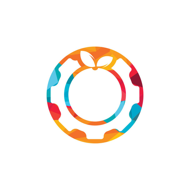 Engranaje con diseño de logotipo naranja fresca. rueda dentada y vector de fruta icono logotipo de diseño - Vector, imagen