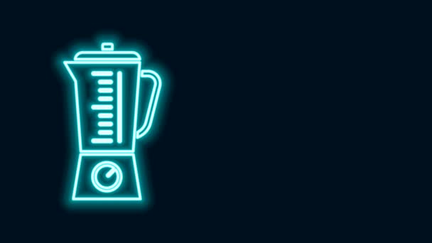 Glowing neon line Blender icon isolated on black background. Kitchen electric stationary blender with bowl. Cooking smoothies, cocktail or juice. 4K Video motion graphic animation - Footage, Video