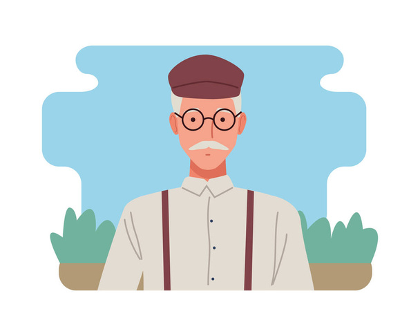oude man perfect onvolmaakt karakter icoon - Vector, afbeelding