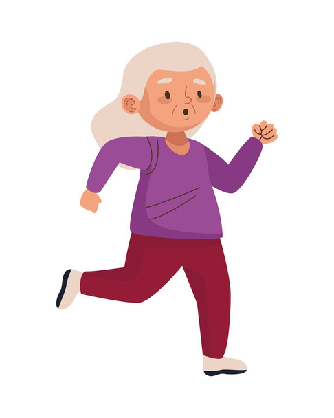 cute old woman running character - Vector, Image