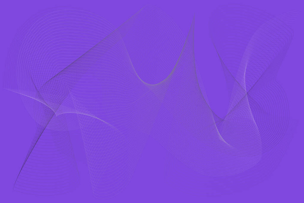 Fondo geométrico vectorial de líneas ultrafinas en color azul lila. Una forma ondulada de líneas en blanco y negro con un gradiente de relleno en un espacio azul lila. - Vector, imagen