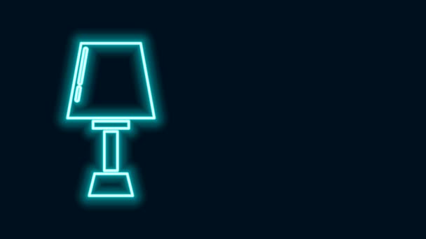Иконка светящейся неоновой линии настольной лампы изолирована на черном фоне. Видеографическая анимация 4K - Кадры, видео