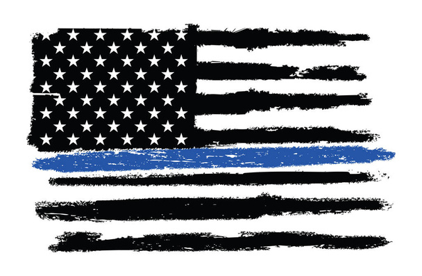 Teksturoitu poliisi ohut sininen viiva tuki lippu kuva. - Vektori, kuva
