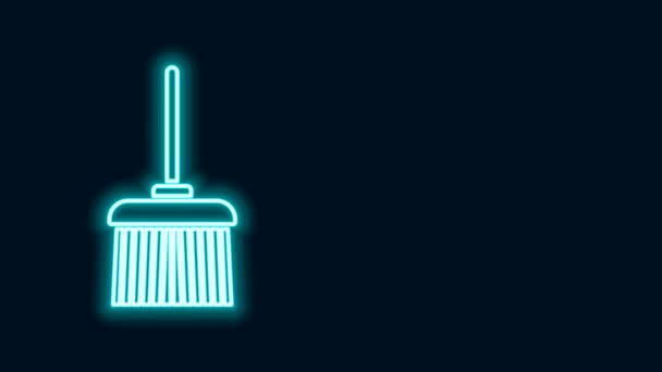 Glowing neon line Handle broom icon isolated on black background. Cleaning service concept. 4K Video motion graphic animation - Footage, Video