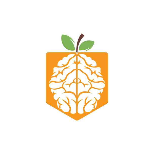 Σχεδιασμός λογότυπου φορέα πορτοκαλί εγκεφάλου. Λογότυπο του εγκεφάλου σε στυλ φρούτων. - Διάνυσμα, εικόνα