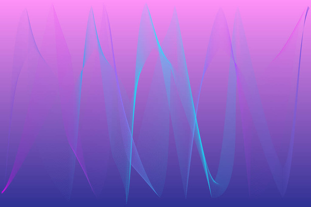  Vector wavy background of ultrathin colored lines. Pink-blue gradient fill. - Vector, Image
