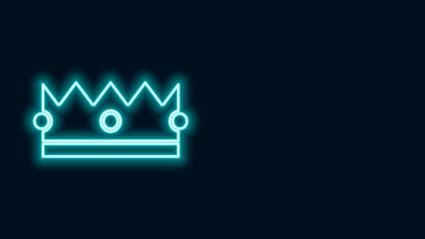 Ragyogó neon vonal Crown ikon elszigetelt fekete háttérrel. 4K Videó mozgás grafikus animáció - Felvétel, videó