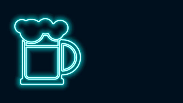 Glowing neon line Wooden beer mug icon isolated on black background. 4K Video motion graphic animation - Footage, Video