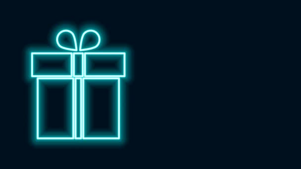 Светящийся неоновая линия Подарочная коробка значок изолирован на черном фоне. Видеографическая анимация 4K - Кадры, видео
