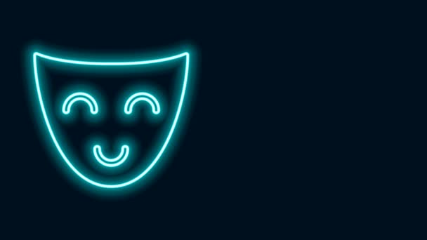 Linha de néon brilhante ícone de máscara teatral de comédia isolado no fundo preto. Animação gráfica em movimento de vídeo 4K - Filmagem, Vídeo