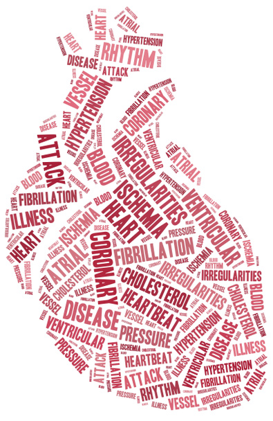Word cloud heart disease related in shape of heart organ - Photo, Image