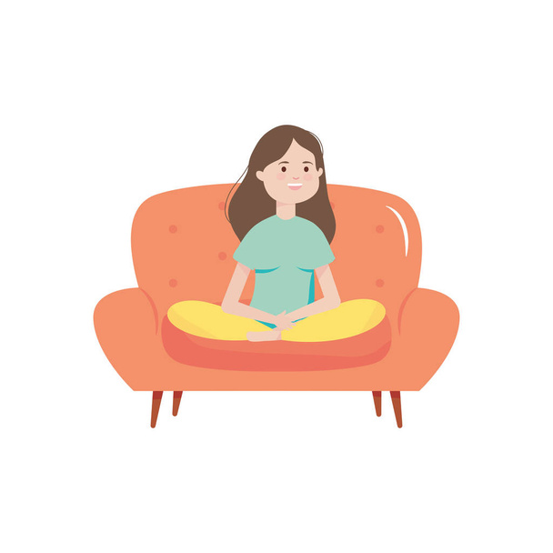 young woman is relaxing on couch - Vector, Image