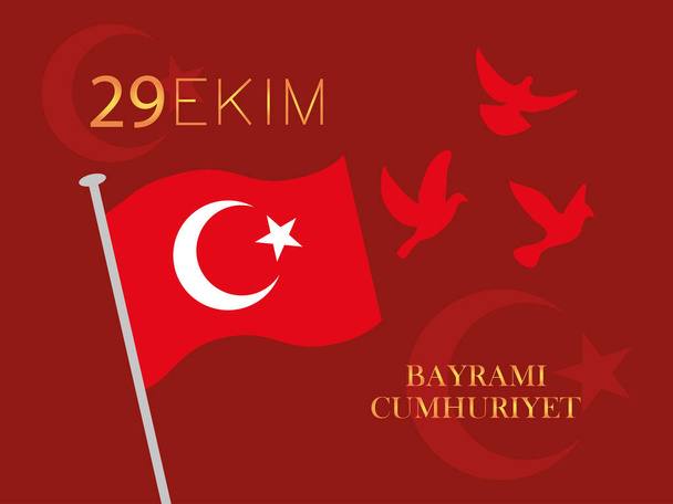 29 ekim Cumhuriyet Bayrami kutlu olsun, turkey republic day, red flag and flying birds card - Vector, Image
