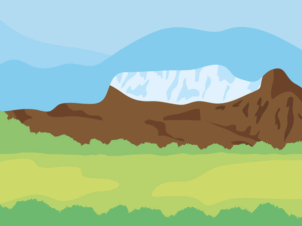 雪をかぶった山々と茶色の岩の風景、カラフルなデザイン - ベクター画像