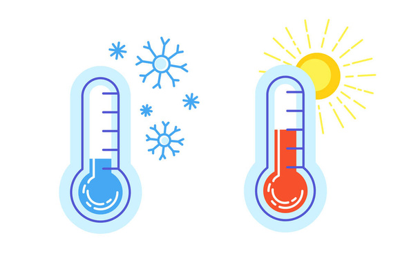 Hot e frio ícone termômetro quente sol floco de neve - Vetor, Imagem