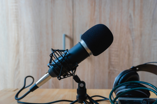 Microfono - microfono a condensatore professionale in uno studio domestico per podcast, produzione musicale, voice over, registrazione - Foto, immagini